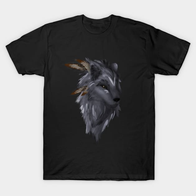 The Native Wolf (colored grey version) T-Shirt by Wolfano